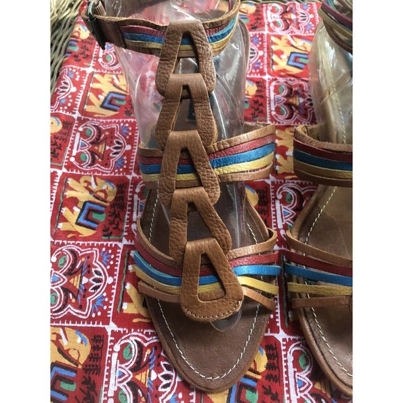 Steve Madden Jannis Sandals 8 Leather Colorful Wedge - Picture 8 of 9